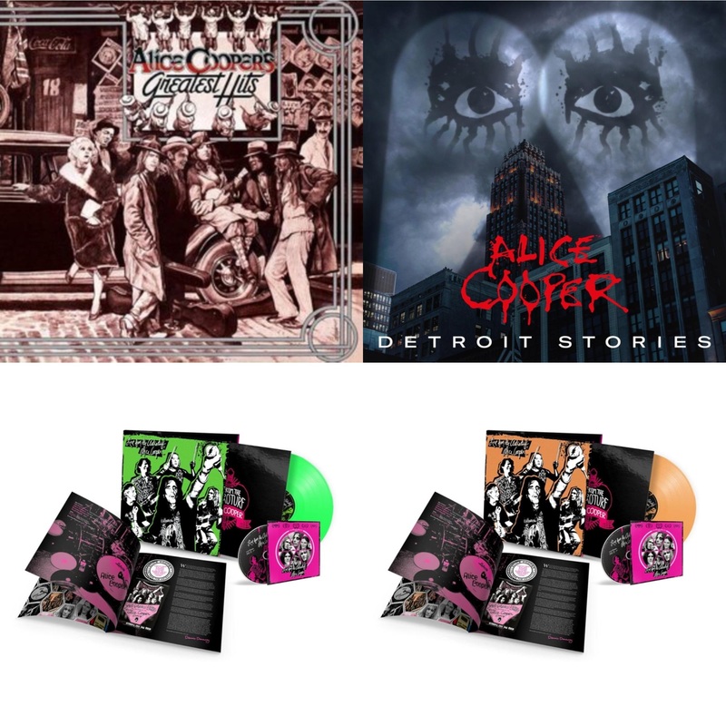 Alice Cooper – Alice Cooper’s Greatest Hits (180G/Limited Anniversary Edition) & Detroit Stories (2LP) & Live From The Astroturf (Glow-In-The-Dark LP Vinyl/DVD) & Live From The Astroturf (Apricoot LP Vinyl/DVD)