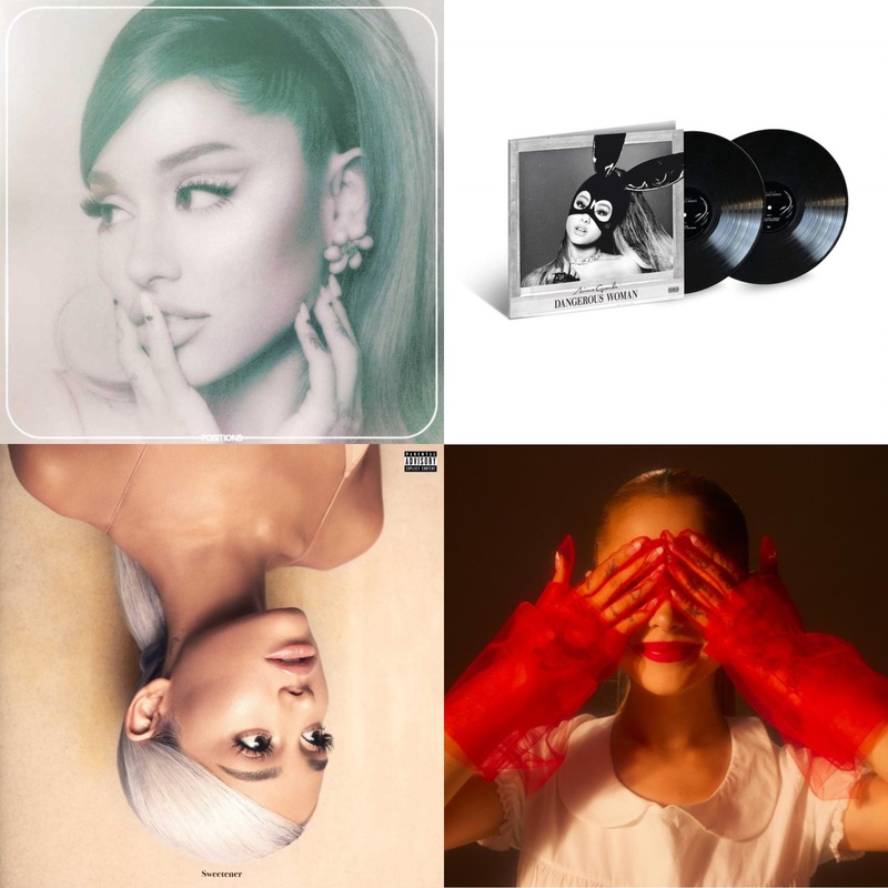 Ariana Grande – Positions (Coke Bottle Clear LP Vinyl) & Dangerous Woman (2LP) & Sweetener (X) (2LP) & Eternal Sunshine (X) (Ruby LP Vinyl)