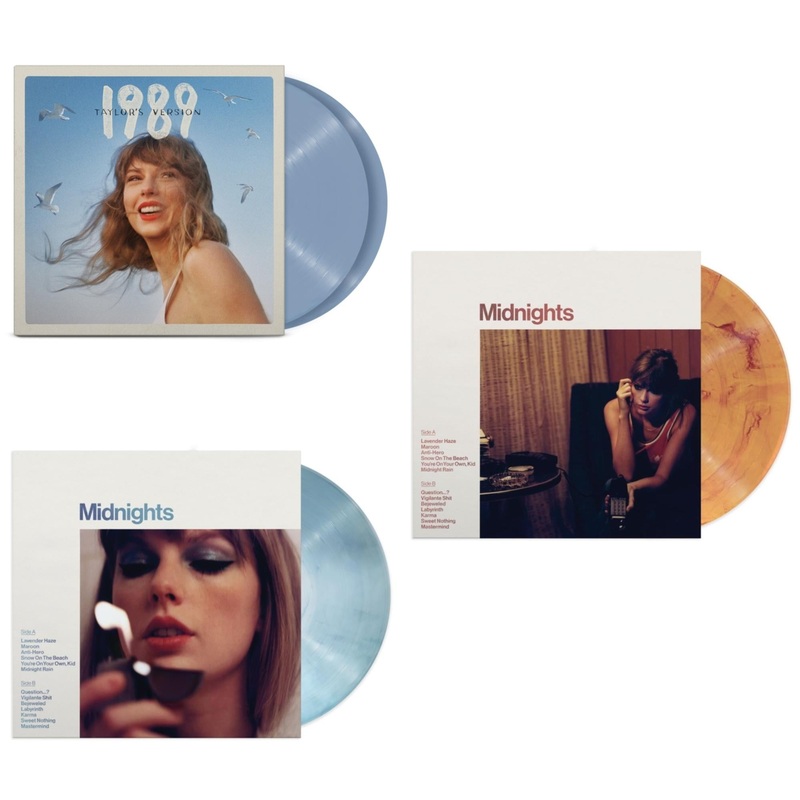 Taylor Swift – 1989 (Taylor’s Version) (2LP/Crystal Skies Blue Vinyl) & Midnights (X) (Moonstone Blue LP Vinyl) & Midnights (X) (Blood Moon LP Vinyl)