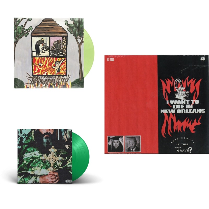 $Uicideboy$ – Long Term Effects Of Suffering (Glow Green LP Vinyl) & Sing Me A Lullaby My Sweet Temptation (Green LP Vinyl) & I Want To Die In New Orleans (Red/Black LP Vinyl)