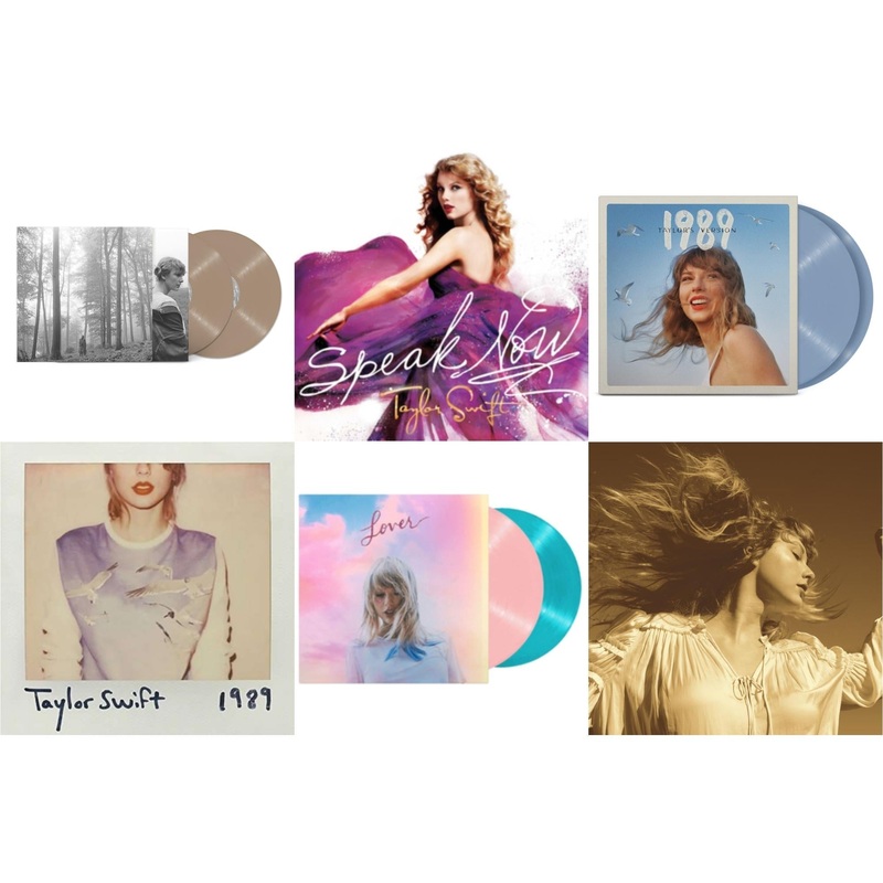 Taylor Swift – Folklore (X) (Beige Vinyl/2LP) & Speak Now & 1989 (Taylor’s Version) (2LP/Crystal Skies Blue Vinyl) & 1989 & Lover & Fearless (Taylor’s Version) (Gold Vinyl/3LP)