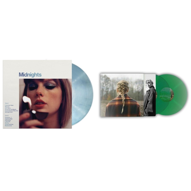 Taylor Swift – Midnights (X) (Moonstone Blue LP Vinyl) & Taylor Swift – Evermore (Translucent Green Vinyl/2LP)