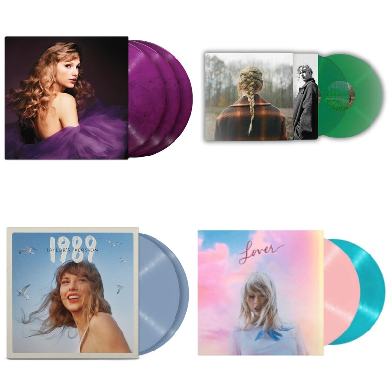 Taylor Swift – Speak Now (Taylor’s Version) (Orchid Marbled Vinyl/3LP) & Taylor Swift – Evermore (Translucent Green Vinyl/2LP) & 1989 (Taylor’s Version) (2LP/Crystal Skies Blue Vinyl) & Lover