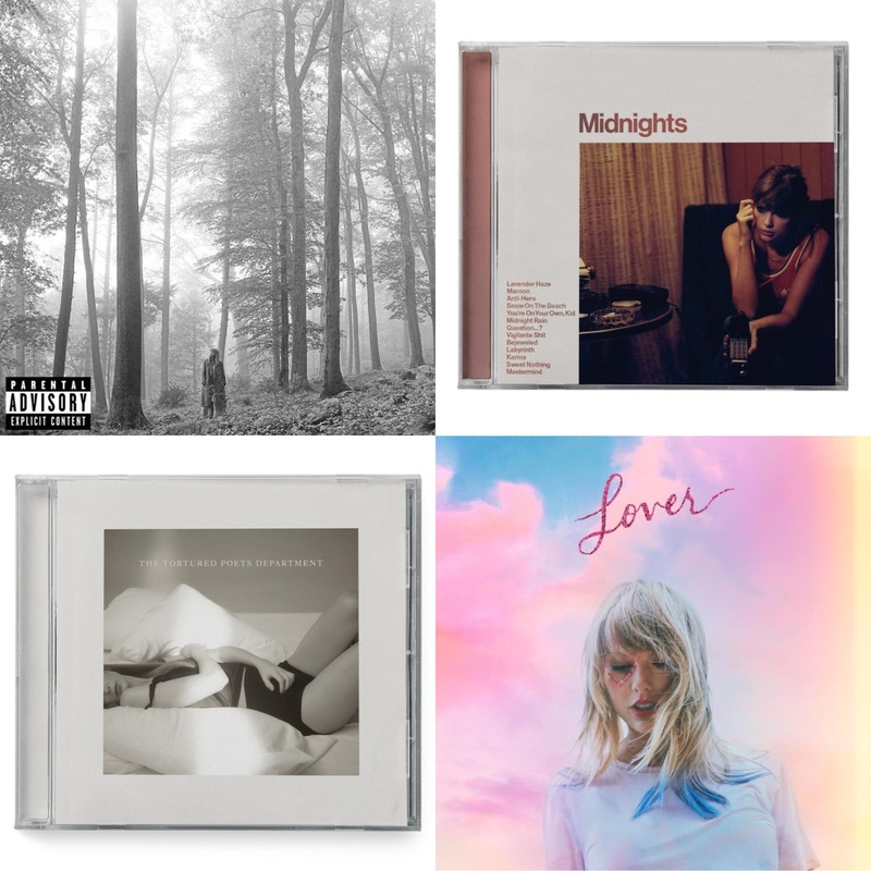 Taylor Swift – Folklore (X) & Midnights (X) (Blood Moon CD) & Tortured Poets Department(X) (Manuscript- Bonus Track) & Lover (Deluxe) (Version 4)