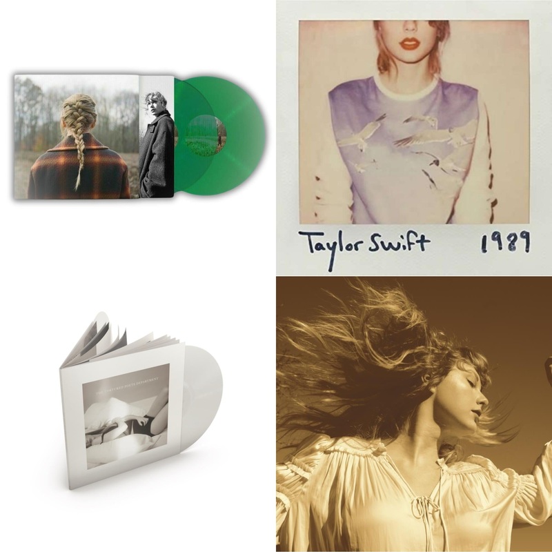 Taylor Swift – Taylor Swift – Evermore (Translucent Green Vinyl/2LP) & 1989 & Tortured Poets Department (X) (Ghosted White Vinyl/2LP/Manuscript- Bonus Track) & Fearless (Taylor’s Version) (Gold Vinyl/3LP)