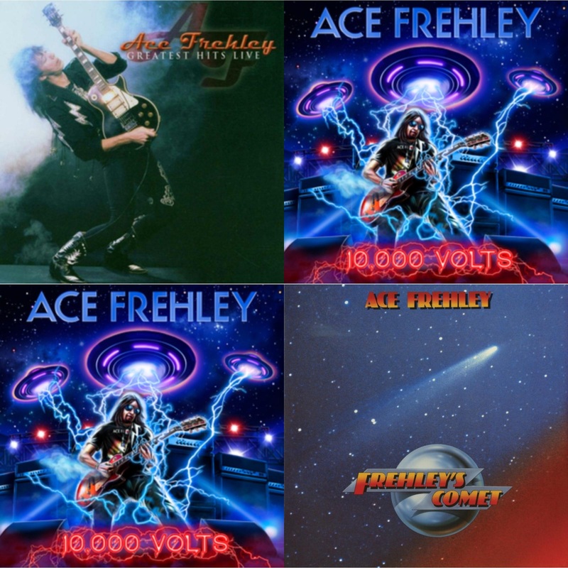 Ace Frehley – Greatest Hits Live & 10,000 Volts (Edge Only Splatter/Metal Gym Locker/Red Splatter LP Vinyl) & 10,000 Volts (Orange Tabby LP Vinyl) & Frehley’s Comet (Red & Blue Hand Poured Effect LP Vinyl)