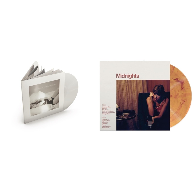 Taylor Swift – Tortured Poets Department (X) (Ghosted White Vinyl/2LP/Manuscript- Bonus Track) & Midnights (X) (Blood Moon LP Vinyl)