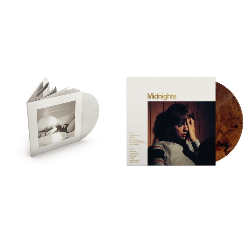 Taylor Swift – Tortured Poets Department (X) (Ghosted White Vinyl/2LP/Manuscript- Bonus Track) & Midnights (X) (Mahogany Color LP Vinyl)