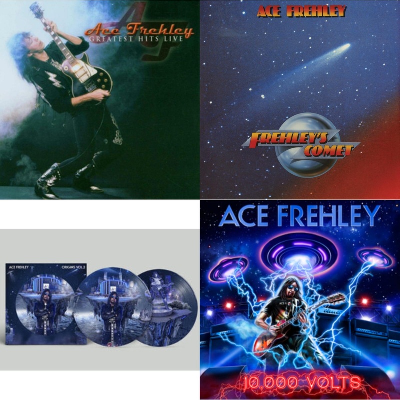 Ace Frehley – Greatest Hits Live & Frehley’s Comet (Red & Blue Hand Poured Effect LP Vinyl) & Origins: Vol. 2 (Picture Disc) & 10,000 Volts (Edge Only Splatter/Metal Gym Locker/Red Splatter LP Vinyl)