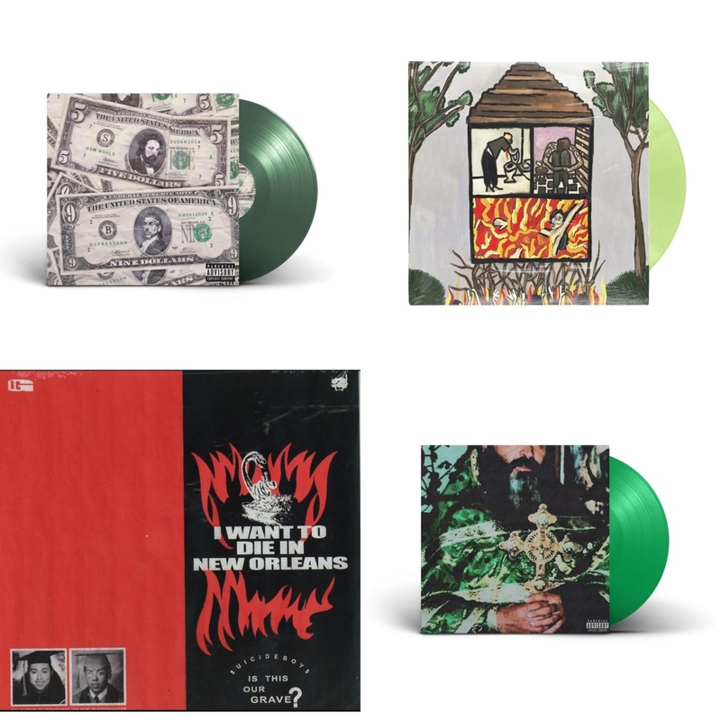 $Uicideboy$ – New World Depression (Coke Bottle LP Vinyl) & Long Term Effects Of Suffering (Glow Green LP Vinyl) & I Want To Die In New Orleans (Red/Black LP Vinyl) & Sing Me A Lullaby My Sweet Temptation (Green LP Vinyl)