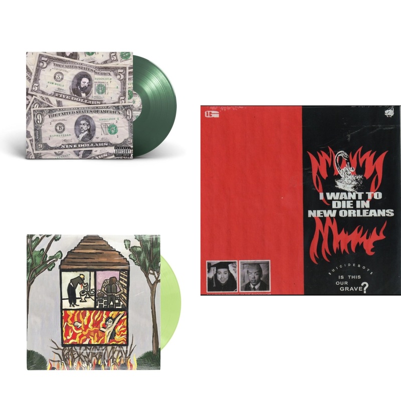 $Uicideboy$ – New World Depression (Coke Bottle LP Vinyl) & Long Term Effects Of Suffering (Glow Green LP Vinyl) & I Want To Die In New Orleans (Red/Black LP Vinyl)