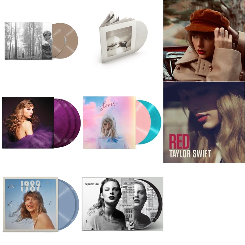 Taylor Swift – Folklore (X) (Beige Vinyl/2LP) & Tortured Poets Department (X) (Ghosted White Vinyl/2LP/Manuscript- Bonus Track) & Red (Taylor’s Version) (4LP) & Speak Now (Taylor’s Version) (Orchid Marbled Vinyl/3LP) & Lover & Red & 1989 (Taylor’s
