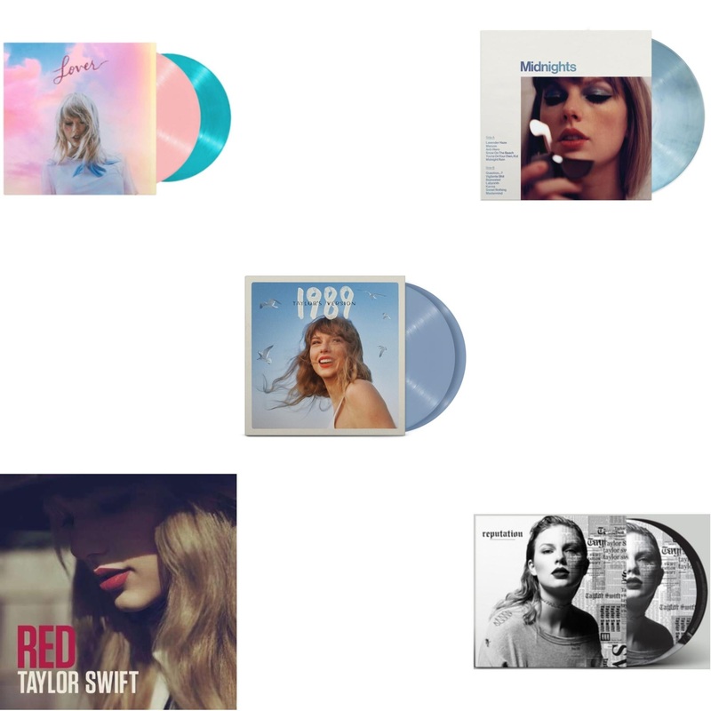 Taylor Swift – Lover & Red & 1989 (Taylor’s Version) (2LP/Crystal Skies Blue Vinyl) & Midnights (X) (Moonstone Blue LP Vinyl) & Reputation (Picture Disc)