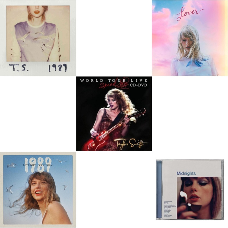 Taylor Swift – 1989 & 1989 (Taylor’s Version) & Speak Now World Tour Live (CD/DVD) & Lover (Deluxe) (Version 1) & Midnights (X) (Moonstone Blue CD)