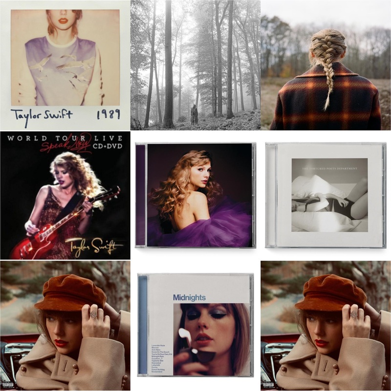 Taylor Swift – 1989 & Folklore (Edited) & Evermore (X) & Speak Now World Tour Live (CD/DVD) & Speak Now (Taylor’s Version) (2CD) & Tortured Poets Department(X) (Manuscript- Bonus Track) & Red (Taylor’s Version) (Edited) (2CD) & Midnights (X)