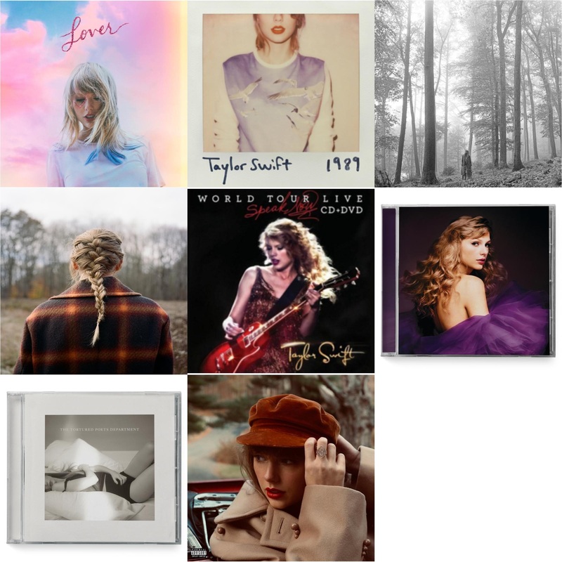 Taylor Swift – Lover (Deluxe) (Version 1) & 1989 & Folklore (Edited) & Evermore (X) & Speak Now World Tour Live (CD/DVD) & Speak Now (Taylor’s Version) (2CD) & Tortured Poets Department(X) (Manuscript- Bonus Track) & Red (Taylor’s Version) (Edited)