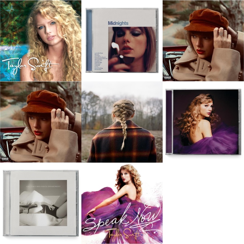 Taylor Swift – Taylor Swift & Midnights (X) (Moonstone Blue CD) & Red (Taylor’s Version) (Edited) (2CD) & Red (Taylor’s Version) (X) (2CD) & Evermore (X) & Speak Now (Taylor’s Version) (2CD) & Tortured Poets Department(X) (Manuscript- Bonus Track) &