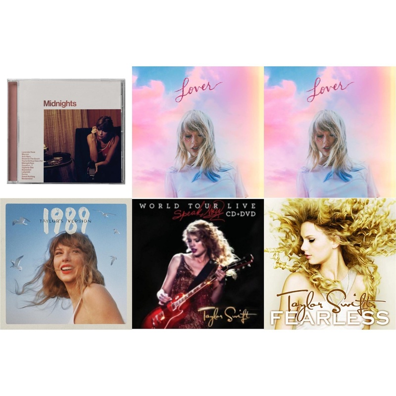 Taylor Swift – Midnights (X) (Blood Moon CD) & Lover (Deluxe) (Version 1) & Lover & 1989 (Taylor’s Version) & Speak Now World Tour Live (CD/DVD) & Fearless