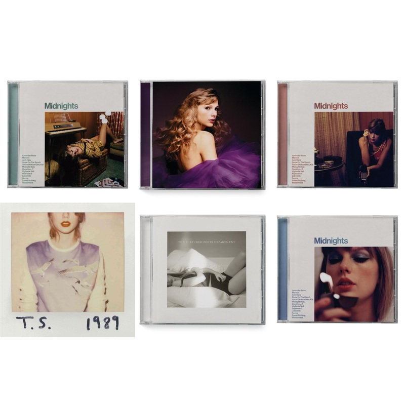 Taylor Swift – Midnights (X) (Jade Green CD) & Speak Now (Taylor’s Version) (2CD) & Midnights (X) (Blood Moon CD) & 1989 & Tortured Poets Department(X) (Manuscript- Bonus Track) & Midnights (X) (Moonstone Blue CD)