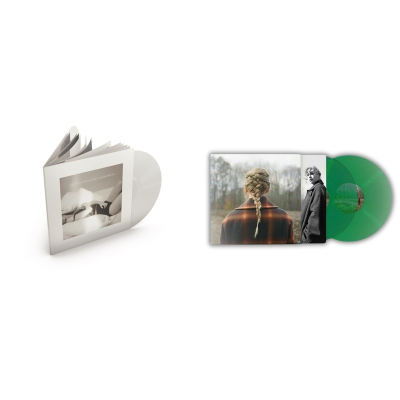 Taylor Swift – Tortured Poets Department (X) (Ghosted White Vinyl/2LP/Manuscript- Bonus Track) & Taylor Swift – Evermore (Translucent Green Vinyl/2LP)