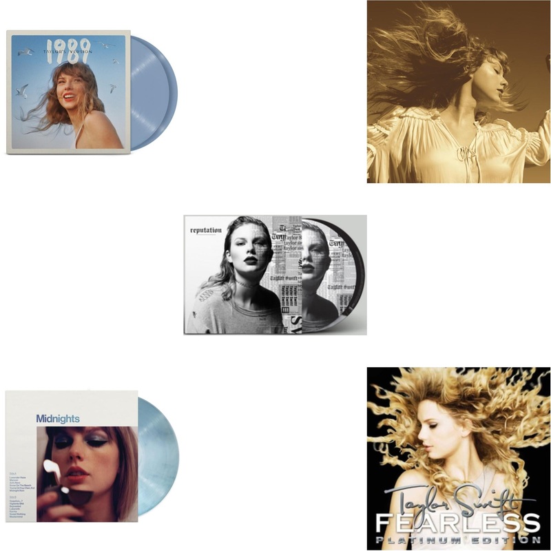 Taylor Swift – 1989 (Taylor’s Version) (2LP/Crystal Skies Blue Vinyl) & Midnights (X) (Moonstone Blue LP Vinyl) & Reputation (Picture Disc) & Fearless (Taylor’s Version) (Gold Vinyl/3LP) & Fearless Platinum Edition
