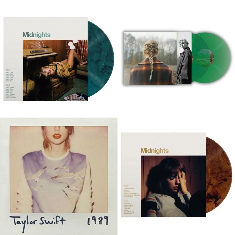 Taylor Swift – Midnights (X) (Jade Green LP Vinyl) & Taylor Swift – Evermore (Translucent Green Vinyl/2LP) & 1989 & Midnights (X) (Mahogany Color LP Vinyl)