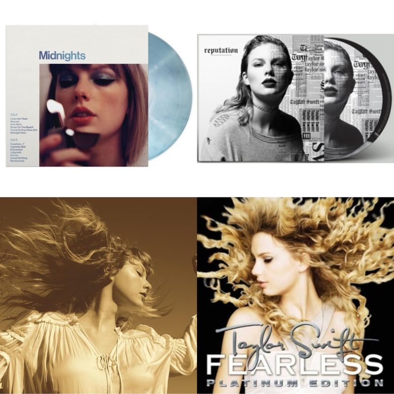 Taylor Swift – Midnights (X) (Moonstone Blue LP Vinyl) & Reputation (Picture Disc) & Fearless (Taylor’s Version) (Gold Vinyl/3LP) & Fearless Platinum Edition