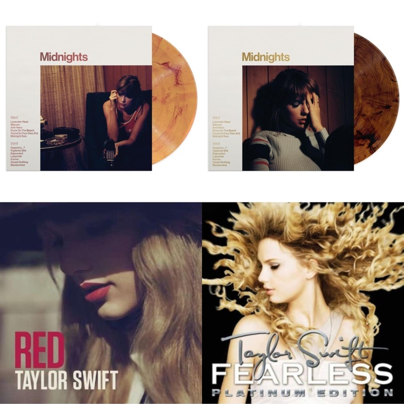 Taylor Swift – Midnights (X) (Blood Moon LP Vinyl) & Midnights (X) (Mahogany Color LP Vinyl) & Red & Fearless Platinum Edition