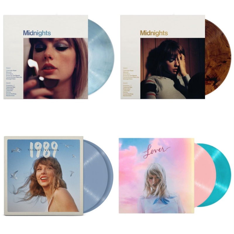 Taylor Swift – Midnights (X) (Moonstone Blue LP Vinyl) & Midnights (X) (Mahogany Color LP Vinyl) & 1989 (Taylor’s Version) (2LP/Crystal Skies Blue Vinyl) & Lover