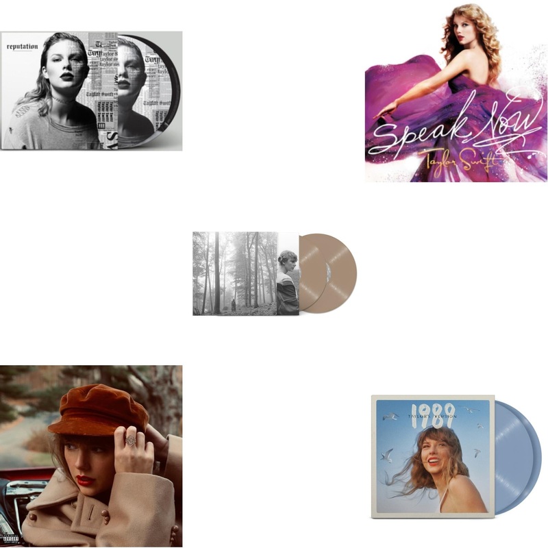 Taylor Swift – Reputation (Picture Disc) & Red (Taylor’s Version) (4LP) & Folklore (X) (Beige Vinyl/2LP) & Speak Now & 1989 (Taylor’s Version) (2LP/Crystal Skies Blue Vinyl)