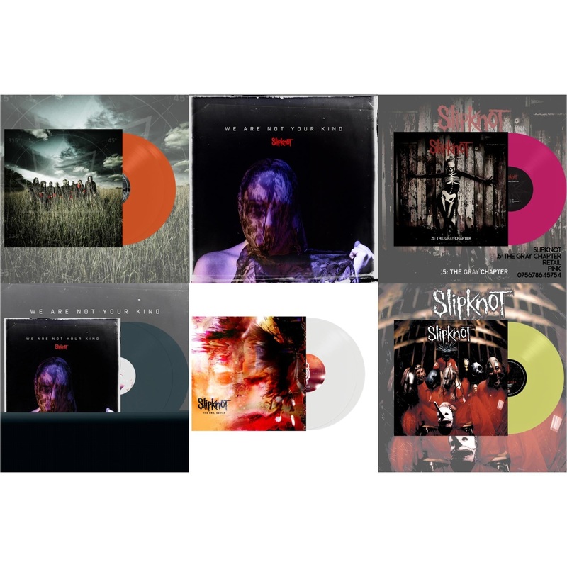 Slipknot – All Hope Is Gone (Orange Vinyl/2LP) & We Are Not Your Kind (Dl Card) & .5: The Gray Chapter (X) (Pink Vinyl/2LP) & We Are Not Your Kind (2LP/Light Blue Vinyl) & End, So Far (Clear Vinyl/2LP) & Slipknot (Lemon LP Vinyl)