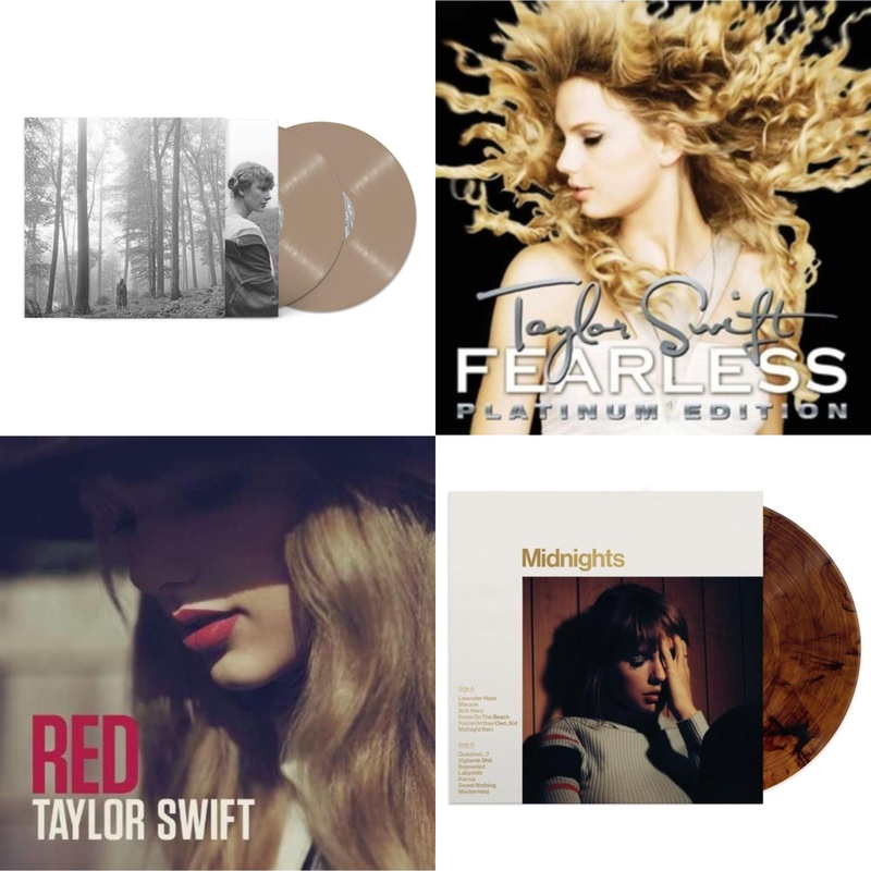 Taylor Swift – Folklore (X) (Beige Vinyl/2LP) & Fearless Platinum Edition & Red & Midnights (X) (Mahogany Color LP Vinyl)