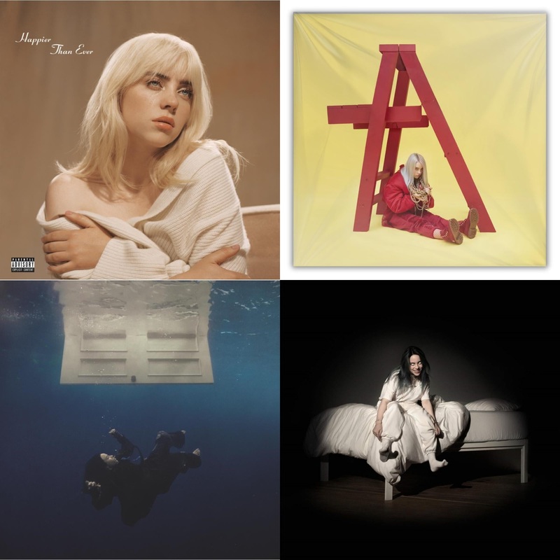 Billie Eilish – Happier Than Ever (X) (2LP) & Billie Eilish – Dont Smile At Me (Black LP Vinyl) & Hit Me Hard & Soft (Recycled Black LP Vinyl) & When We All Fall Asleep, Where Do We Go? (Pale Yellow LP Vinyl)