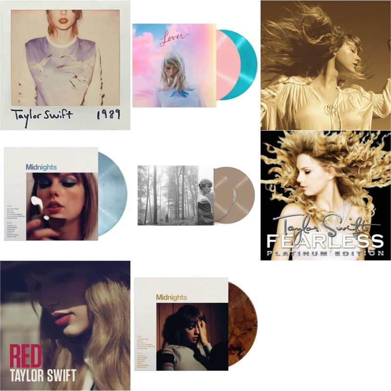 Taylor Swift – 1989 & Lover & Fearless (Taylor’s Version) (Gold Vinyl/3LP) & Midnights (X) (Moonstone Blue LP Vinyl) & Folklore (X) (Beige Vinyl/2LP) & Fearless Platinum Edition & Red & Midnights (X) (Mahogany Color LP Vinyl)