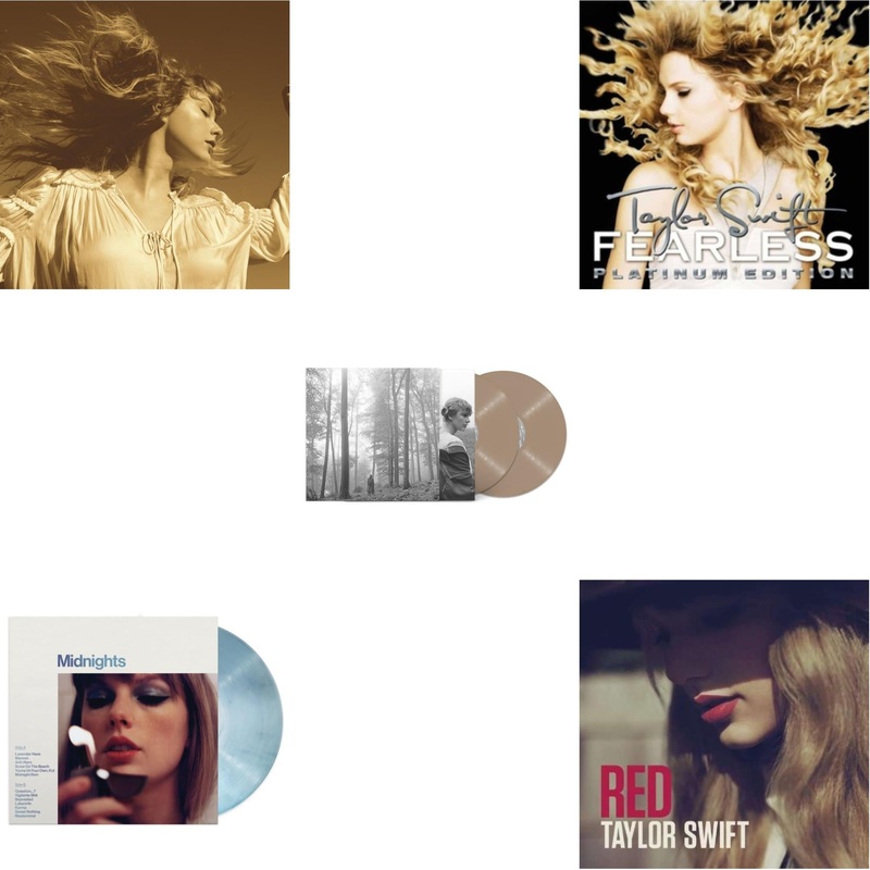 Taylor Swift – Fearless (Taylor’s Version) (Gold Vinyl/3LP) & Midnights (X) (Moonstone Blue LP Vinyl) & Folklore (X) (Beige Vinyl/2LP) & Fearless Platinum Edition & Red