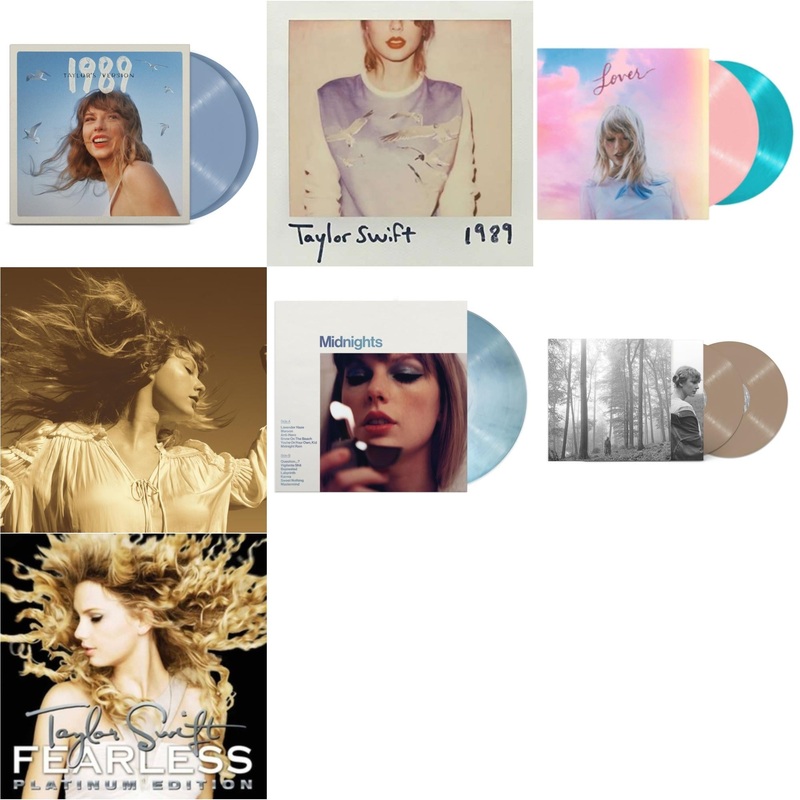 Taylor Swift – 1989 (Taylor’s Version) (2LP/Crystal Skies Blue Vinyl) & 1989 & Lover & Fearless (Taylor’s Version) (Gold Vinyl/3LP) & Midnights (X) (Moonstone Blue LP Vinyl) & Folklore (X) (Beige Vinyl/2LP) & Fearless Platinum Edition
