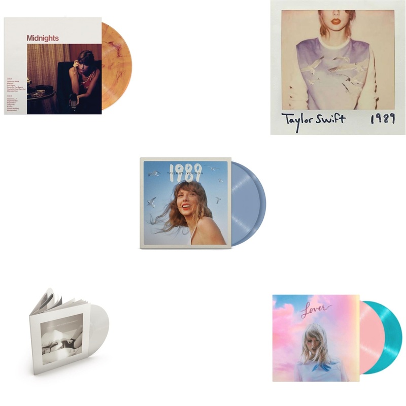 Taylor Swift – Midnights (X) (Blood Moon LP Vinyl) & Tortured Poets Department (X) (Ghosted White Vinyl/2LP/Manuscript- Bonus Track) & 1989 (Taylor’s Version) (2LP/Crystal Skies Blue Vinyl) & 1989 & Lover