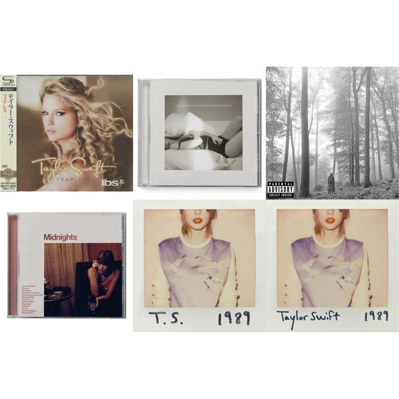 Taylor Swift – Fearless & Tortured Poets Department(X) (Manuscript- Bonus Track) & Folklore (X) & Midnights (X) (Blood Moon CD) & 1989 & 1989